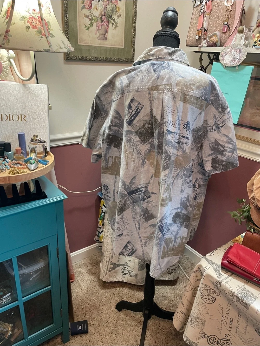 Route 66 Men’s Casual Button-Down Shirt in Light Blue and Navy Print